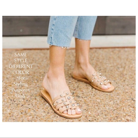 WHITE LEATHER SLIDES SLIP ON FLATS SANDALS A2C - Picture 7 of 12